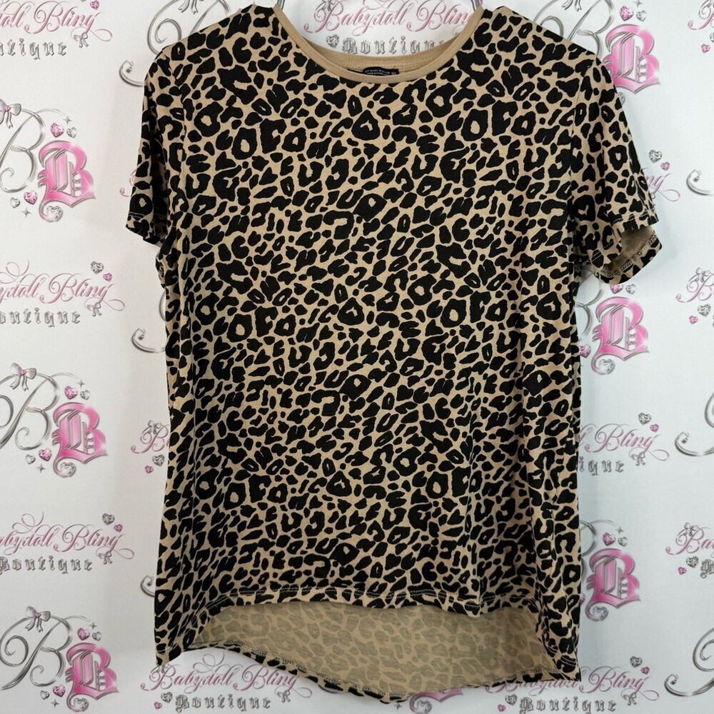 Zara T-shirt cheetah animal print flowy Leopard Print Top - Black and Tan - Picture 1 of 10